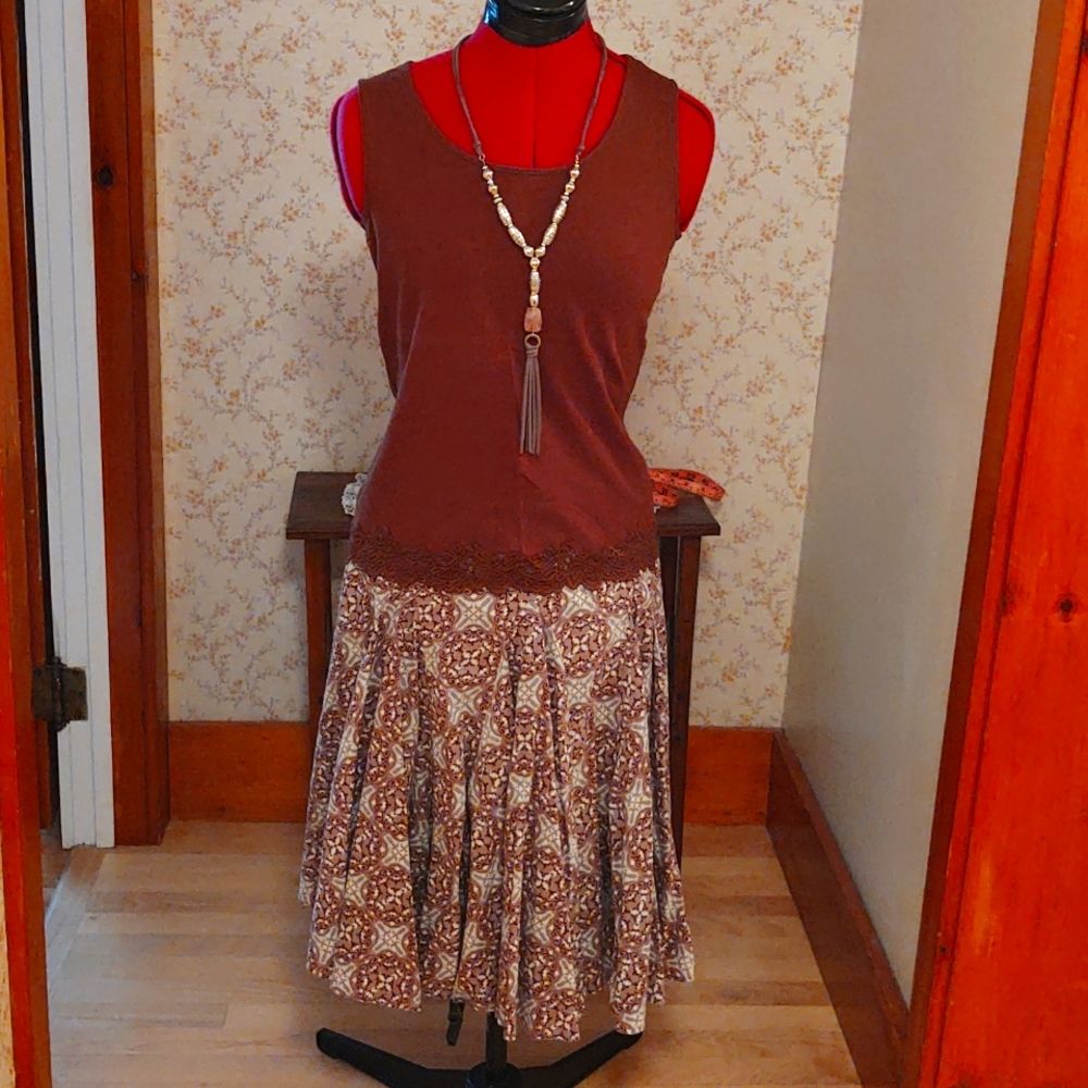 A.N.A. Gored Lined Cotton Print Skirt 10P